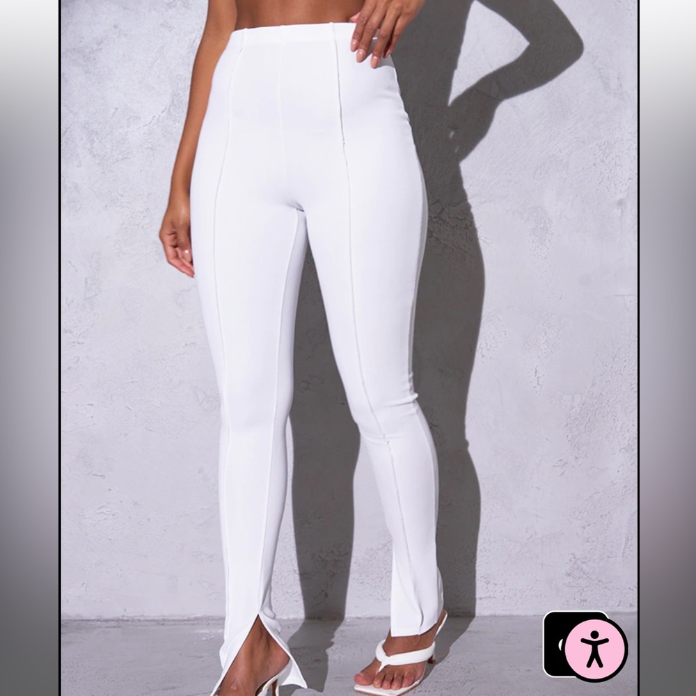 PLT RENEW Cream Rib Contrast Seam Split Hem Leggings